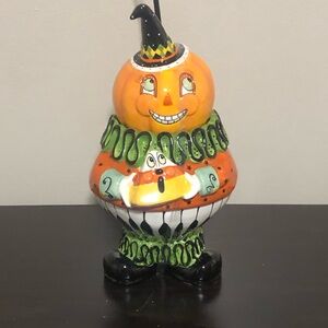 Viral Blue Sky Clayworks Halloween Pumpkin Witch Candy Corn Canister Jar